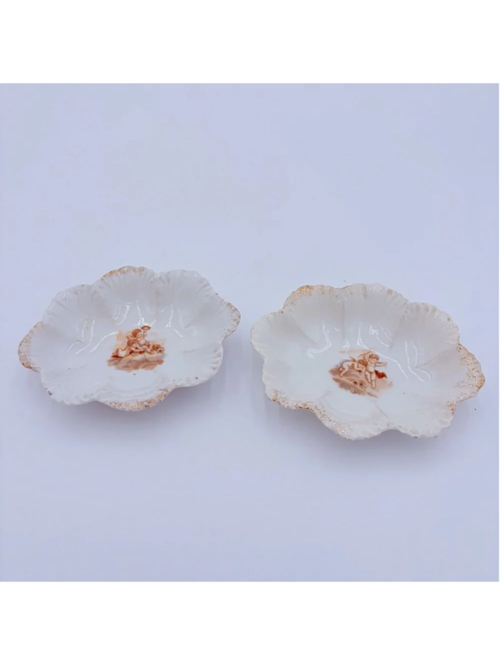 Carlsbad China Austria Cherub Scalloped Bowls Pair Gold Trim Porcelain